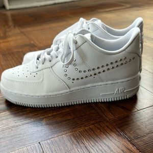 Nike Air Force 1 white with crystal swoosh outline